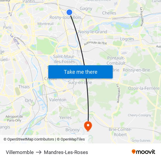 Villemomble to Mandres-Les-Roses map