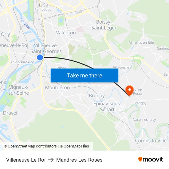 Villeneuve-Le-Roi to Mandres-Les-Roses map