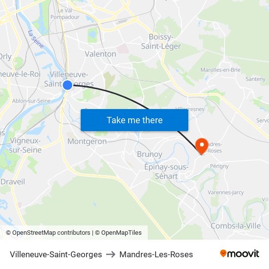 Villeneuve-Saint-Georges to Mandres-Les-Roses map