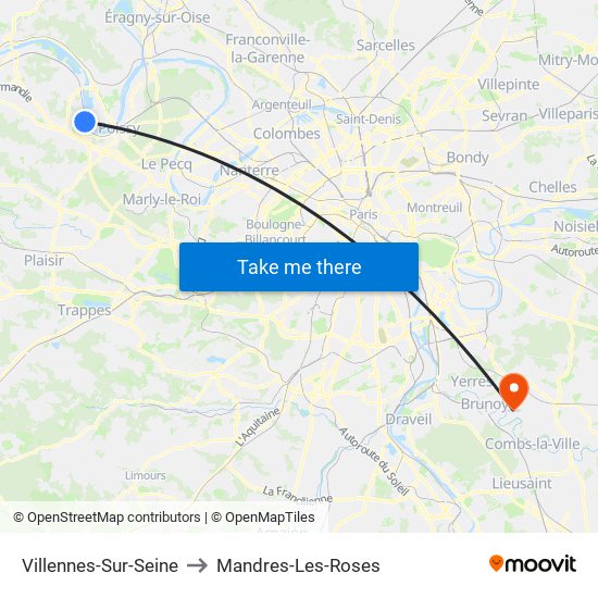 Villennes-Sur-Seine to Mandres-Les-Roses map