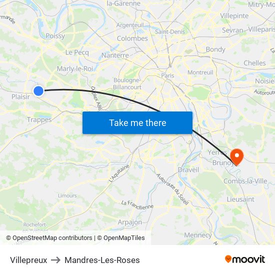 Villepreux to Mandres-Les-Roses map