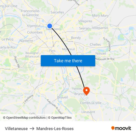 Villetaneuse to Mandres-Les-Roses map