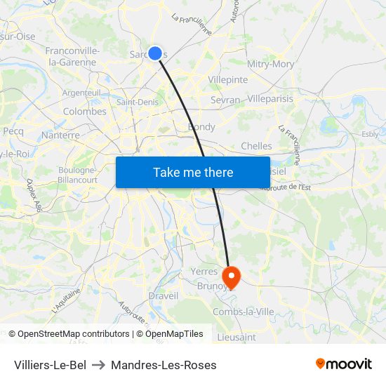 Villiers-Le-Bel to Mandres-Les-Roses map