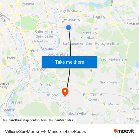 Villiers-Sur-Marne to Mandres-Les-Roses map