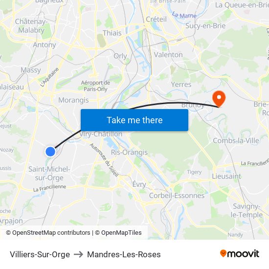 Villiers-Sur-Orge to Mandres-Les-Roses map