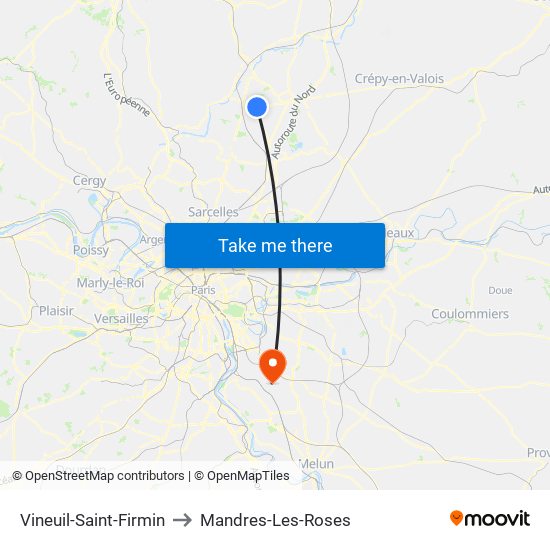 Vineuil-Saint-Firmin to Mandres-Les-Roses map