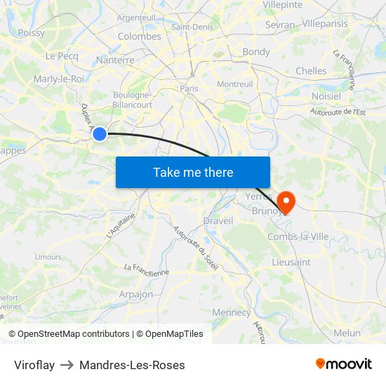 Viroflay to Mandres-Les-Roses map