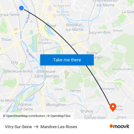 Vitry-Sur-Seine to Mandres-Les-Roses map