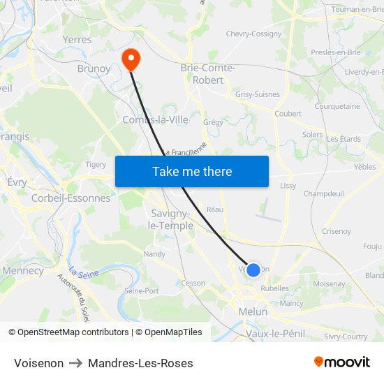 Voisenon to Mandres-Les-Roses map