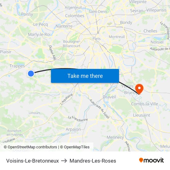 Voisins-Le-Bretonneux to Mandres-Les-Roses map