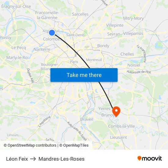 Léon Feix to Mandres-Les-Roses map