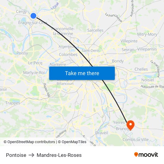 Pontoise to Mandres-Les-Roses map