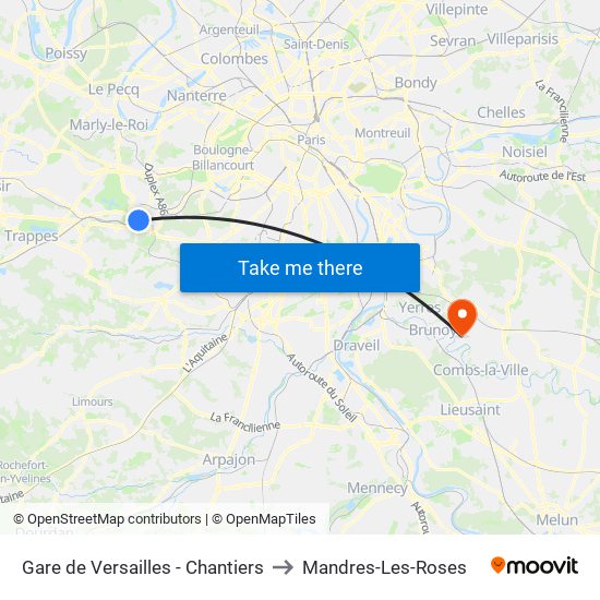 Gare de Versailles - Chantiers to Mandres-Les-Roses map