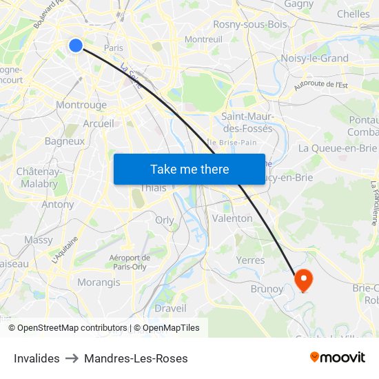 Invalides to Mandres-Les-Roses map