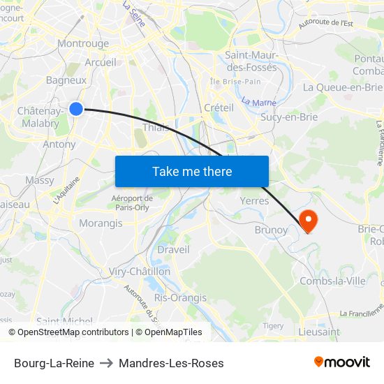 Bourg-La-Reine to Mandres-Les-Roses map