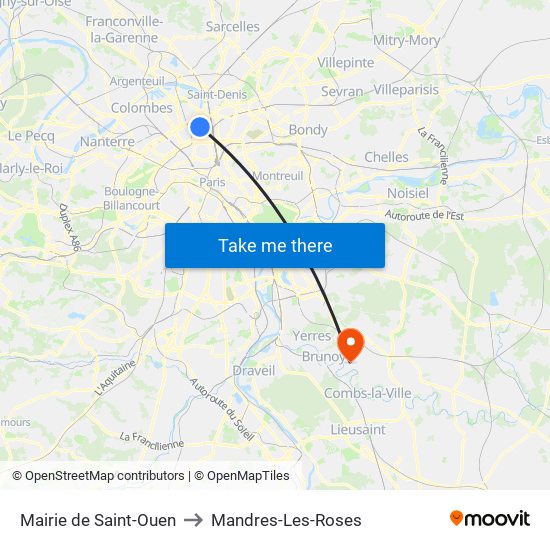 Mairie de Saint-Ouen to Mandres-Les-Roses map