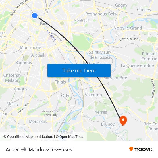 Auber to Mandres-Les-Roses map