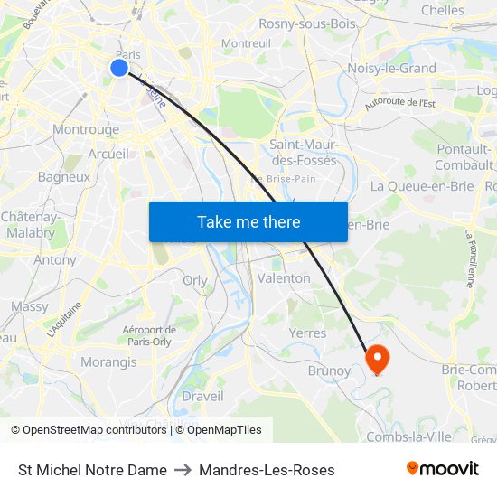 St Michel Notre Dame to Mandres-Les-Roses map