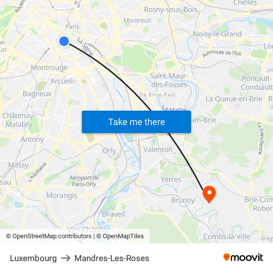Luxembourg to Mandres-Les-Roses map