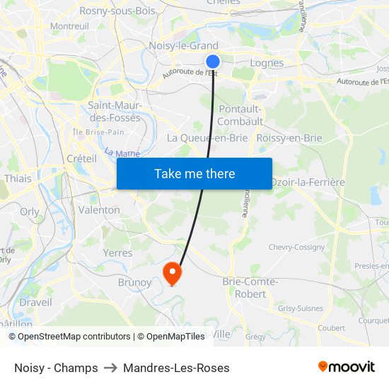 Noisy - Champs to Mandres-Les-Roses map
