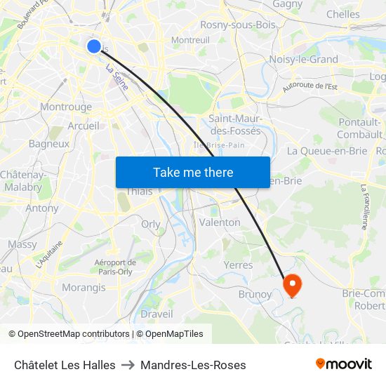Châtelet Les Halles to Mandres-Les-Roses map
