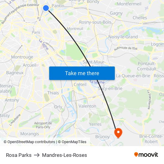 Rosa Parks to Mandres-Les-Roses map