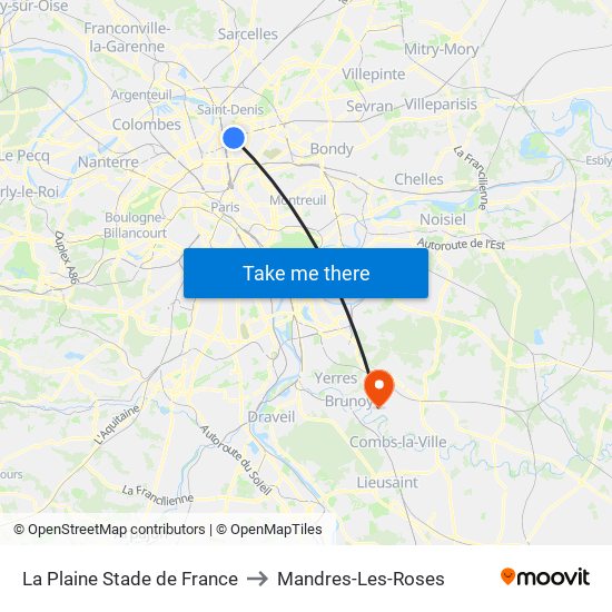 La Plaine Stade de France to Mandres-Les-Roses map