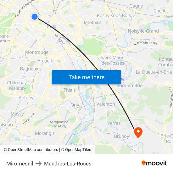 Miromesnil to Mandres-Les-Roses map