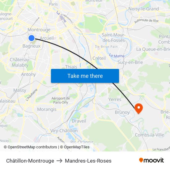 Châtillon-Montrouge to Mandres-Les-Roses map