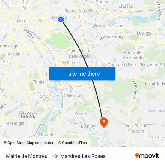 Mairie de Montreuil to Mandres-Les-Roses map