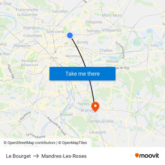 Le Bourget to Mandres-Les-Roses map