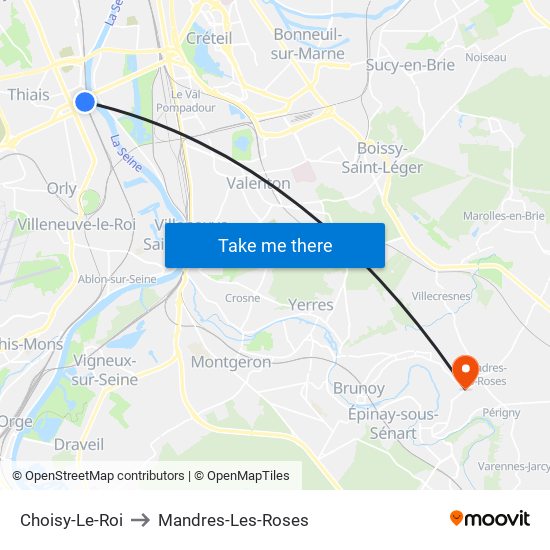 Choisy-Le-Roi to Mandres-Les-Roses map