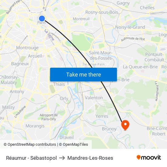 Réaumur - Sébastopol to Mandres-Les-Roses map