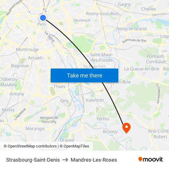 Strasbourg-Saint-Denis to Mandres-Les-Roses map