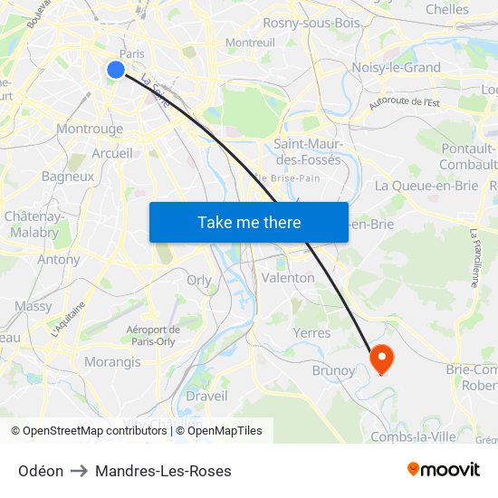 Odéon to Mandres-Les-Roses map