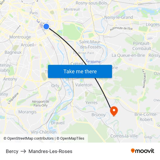 Bercy to Mandres-Les-Roses map