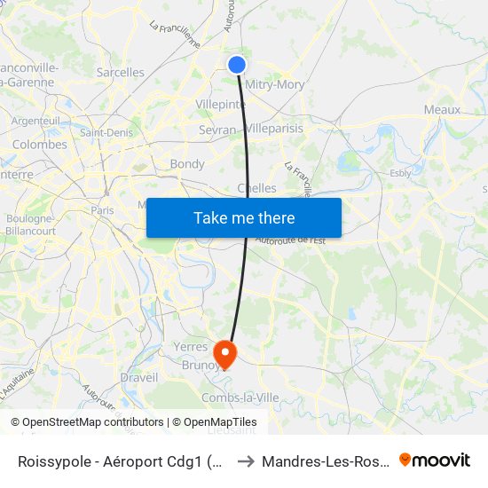 Roissypole - Aéroport Cdg1 (D3) to Mandres-Les-Roses map
