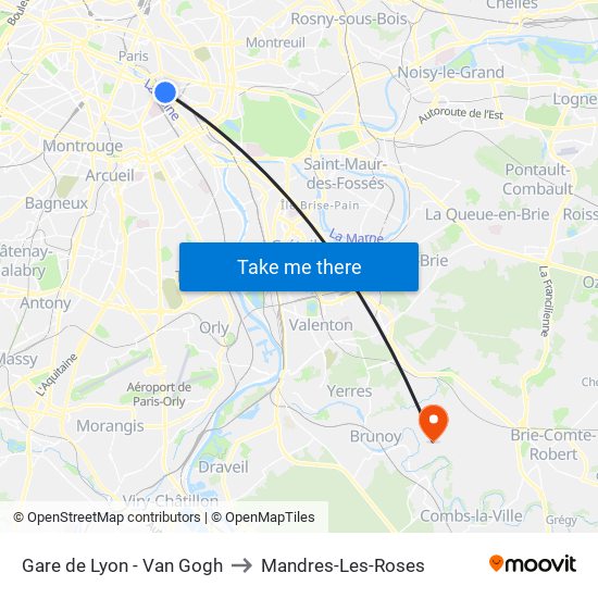 Gare de Lyon - Van Gogh to Mandres-Les-Roses map