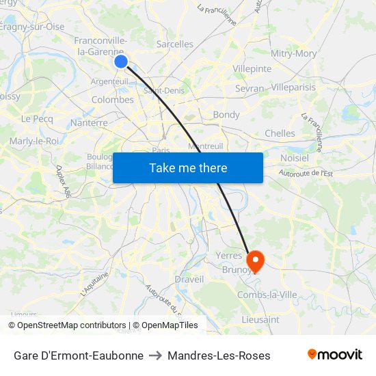 Gare D'Ermont-Eaubonne to Mandres-Les-Roses map