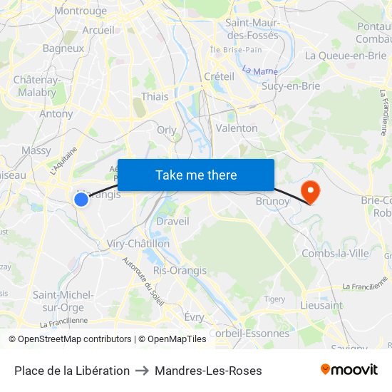 Place de la Libération to Mandres-Les-Roses map