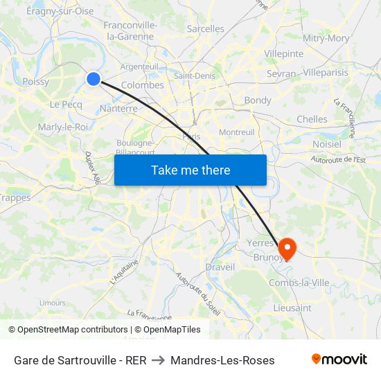 Gare de Sartrouville - RER to Mandres-Les-Roses map