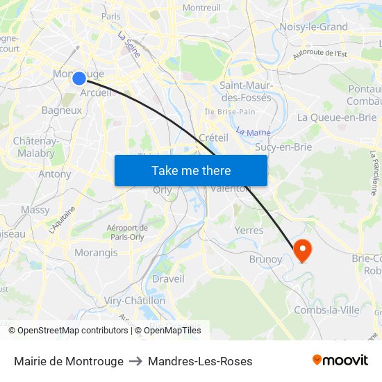 Mairie de Montrouge to Mandres-Les-Roses map