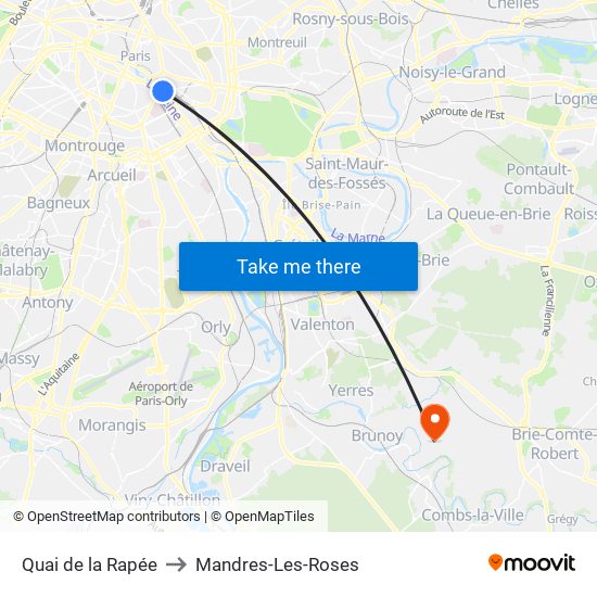 Quai de la Rapée to Mandres-Les-Roses map