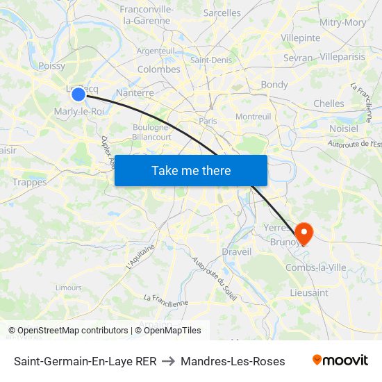 Saint-Germain-En-Laye RER to Mandres-Les-Roses map