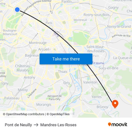 Pont de Neuilly to Mandres-Les-Roses map