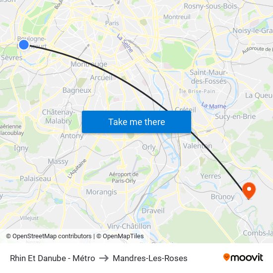 Rhin Et Danube - Métro to Mandres-Les-Roses map