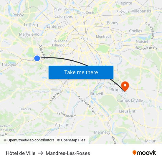 Hôtel de Ville to Mandres-Les-Roses map