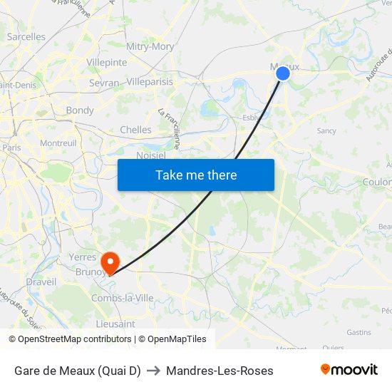 Gare de Meaux (Quai D) to Mandres-Les-Roses map