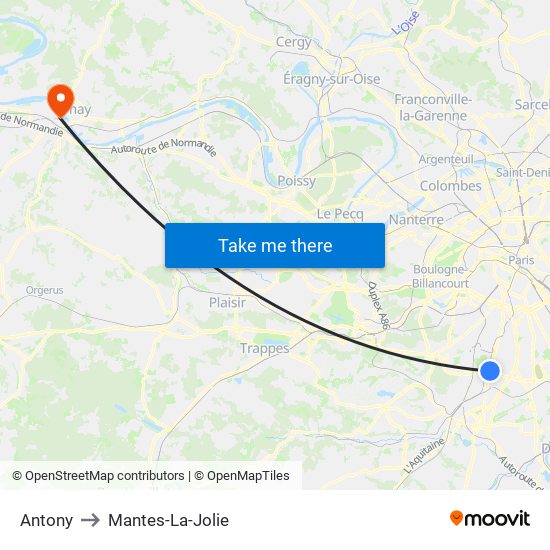 Antony to Mantes-La-Jolie map