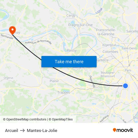 Arcueil to Mantes-La-Jolie map